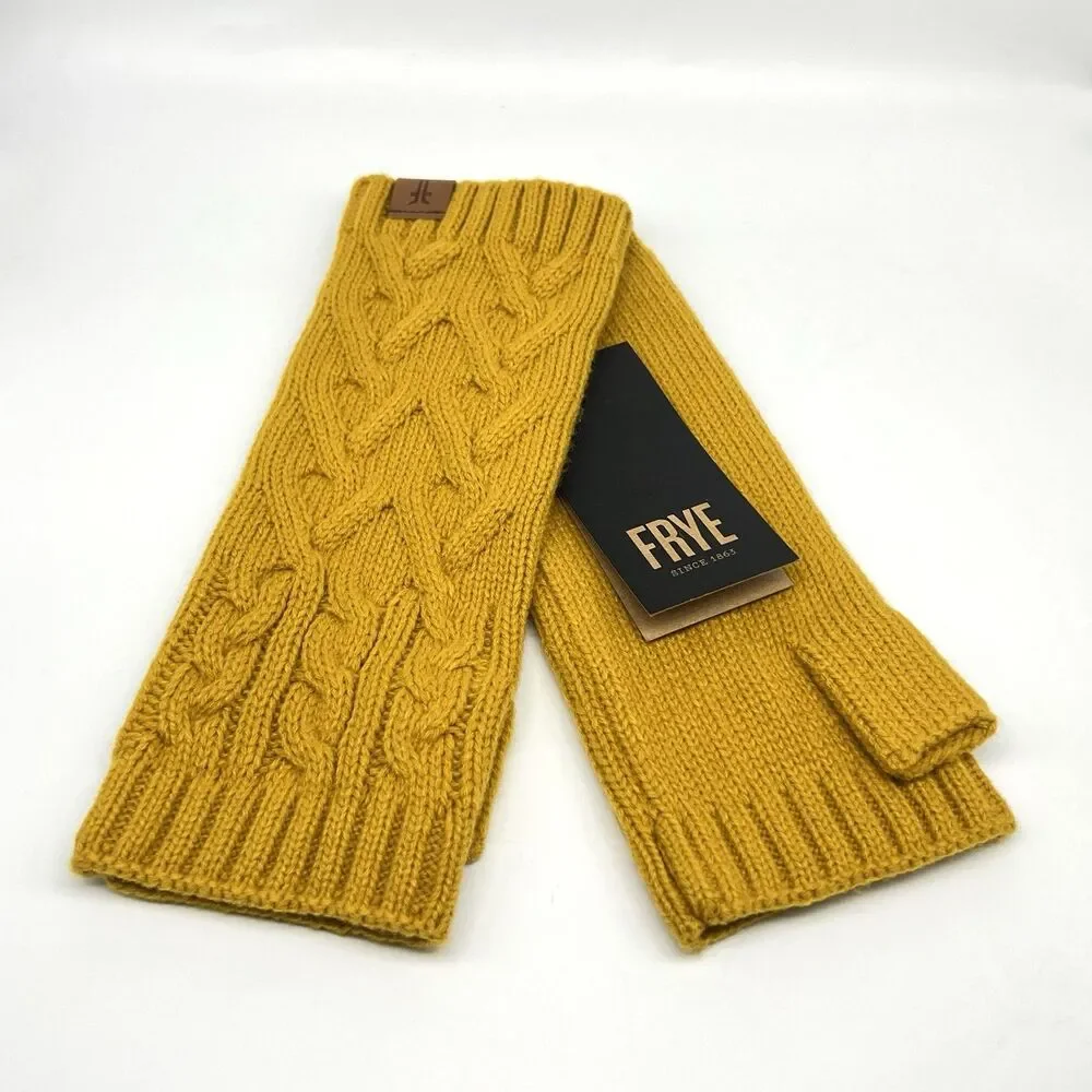 NWT Frye Womens Gloves Cable-Knit Fingerless Arm/Wrist Warmer Mustard Yellow OS
